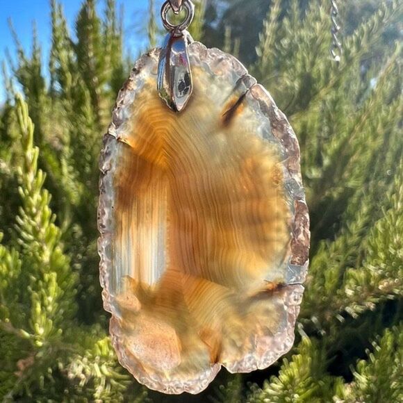 Genuine Geode Slab Necklace Brown & Cream 16" - 18" - Picture 1 of 11